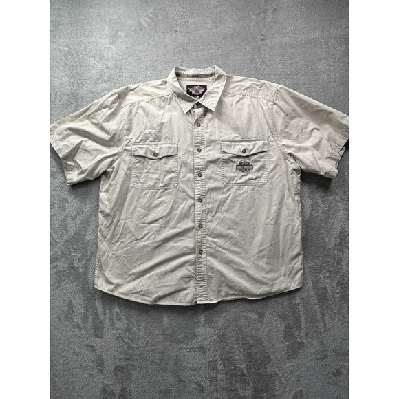 Harley‑Davidson Men's 3XL Beige "Garage Mechanic" Cotton Twill Short Sleeve FLAW - Picture 1 of 8